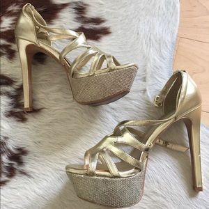Jessica Simpson gold platform high heels